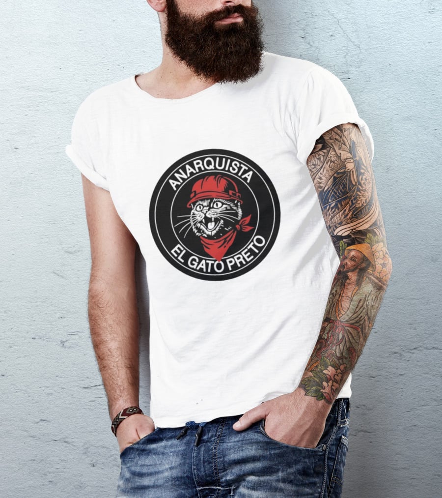 ANARQUISTA EL GATO PRETO Red Bandana Helmet Cat Meme T-Shirt