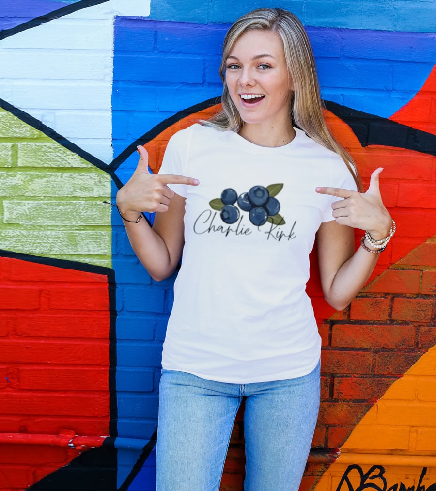 He Is On A Work Trip With Jesus Charlie Kirk 1993 2025 Blueberries T-Shirt