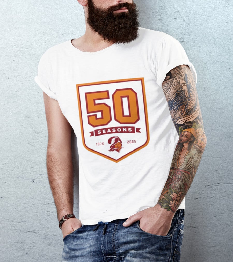 Bucky Irving 7 Tampa Bay Buccaneers 50 Seasons 1976 2025 T-Shirt
