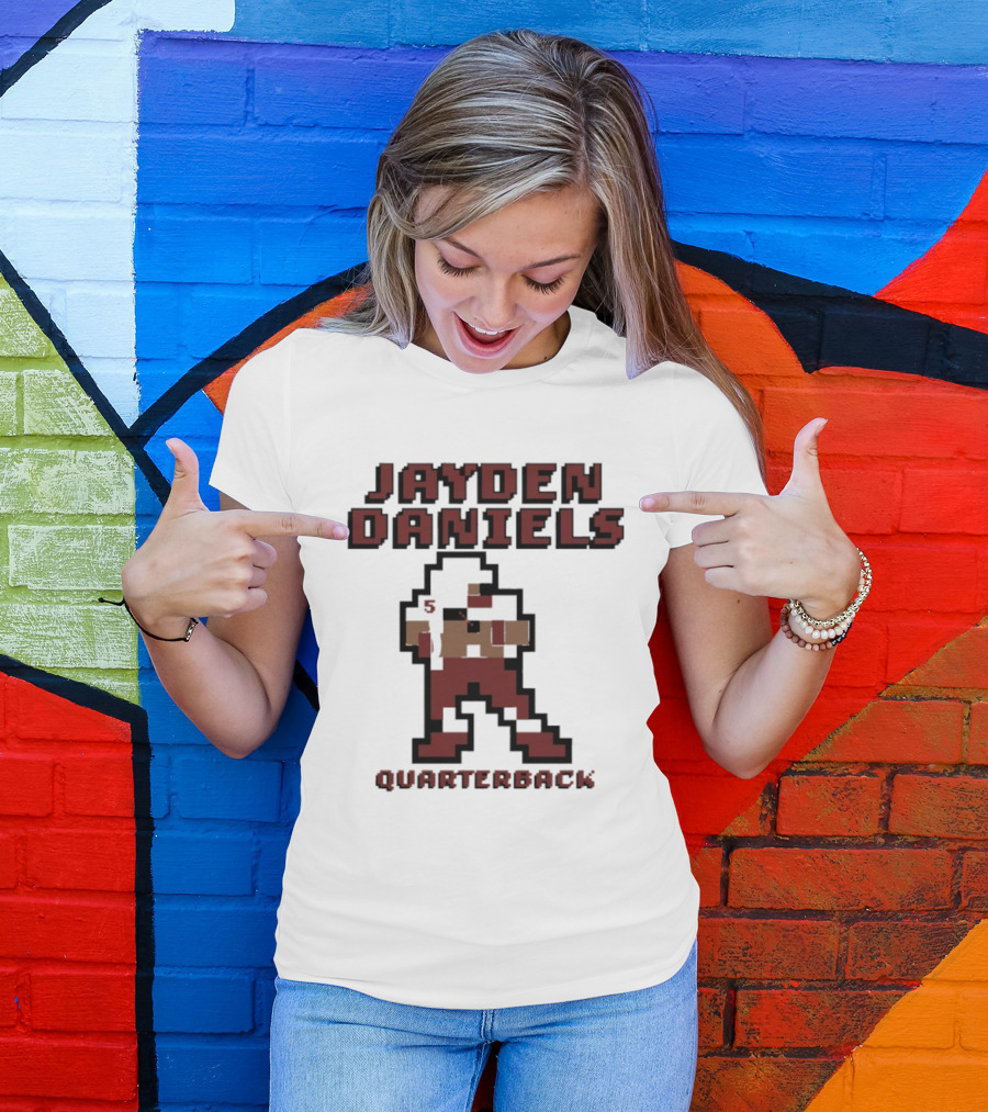 Jayden Daniels 5 Washington Commanders Quarterback Pixel T-Shirt