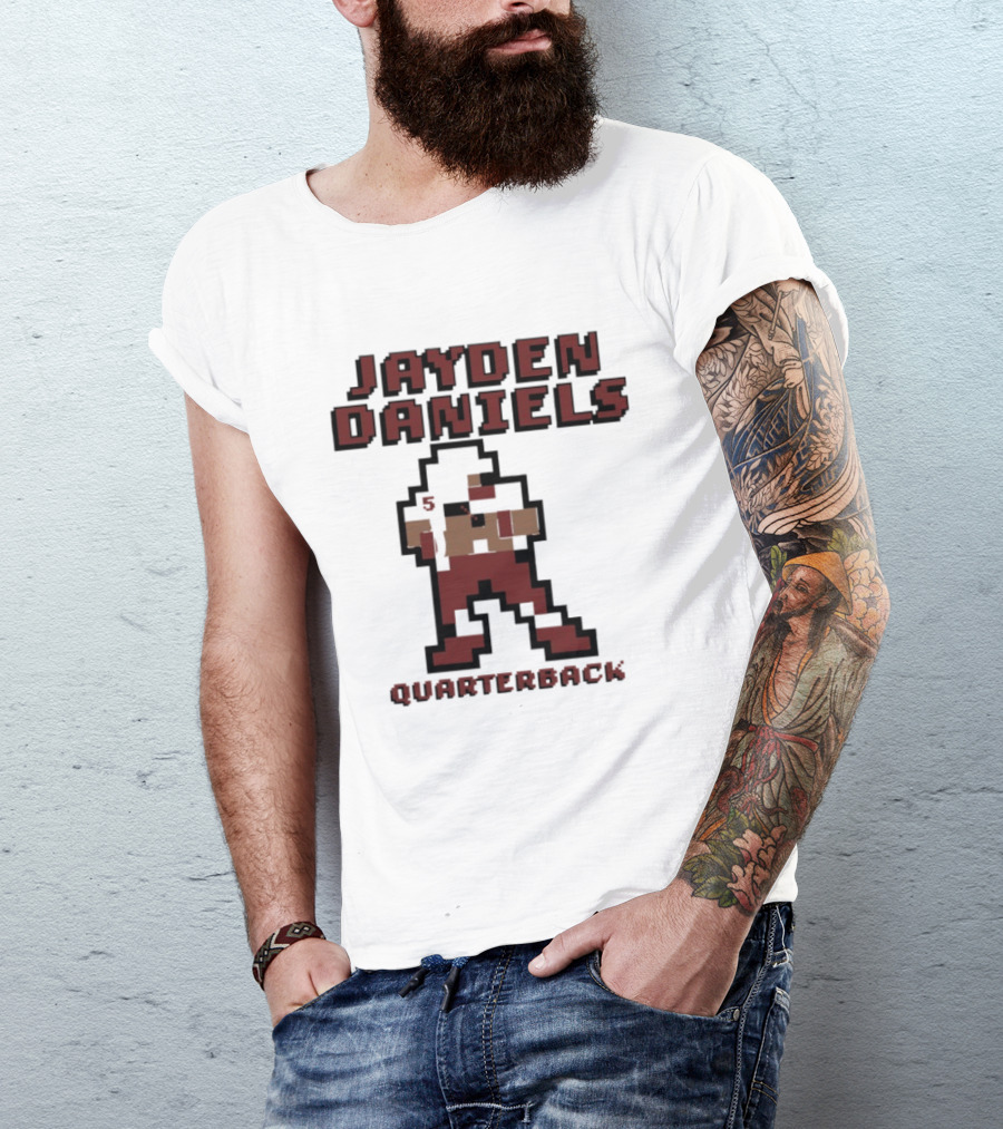 Jayden Daniels 5 Washington Commanders Quarterback Pixel T-Shirt