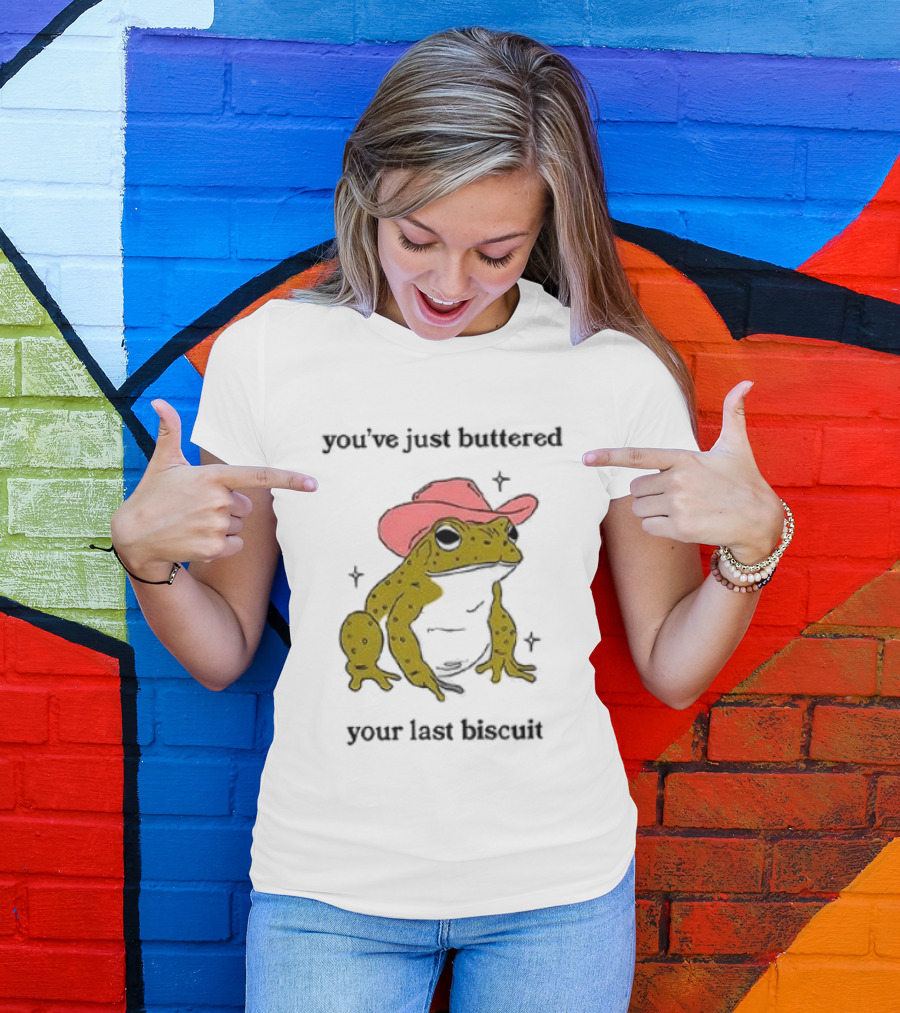 Cowboy Frog You've Just Buttered Your Last Biscuit Pink Hat T-Shirt