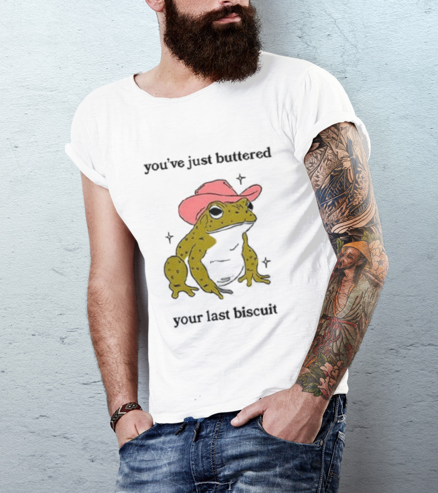Cowboy Frog You've Just Buttered Your Last Biscuit Pink Hat T-Shirt