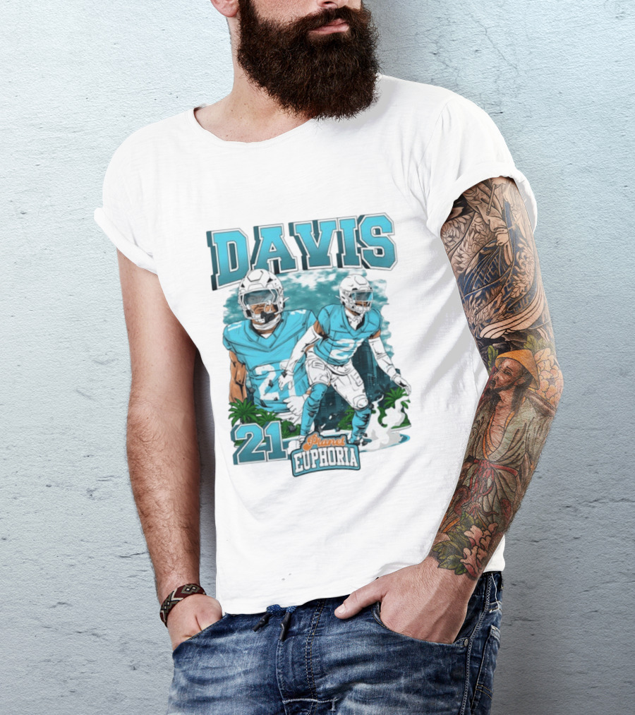 Davis 21 Planet Euphoria Football Player Miami Dolphins T-Shirt
