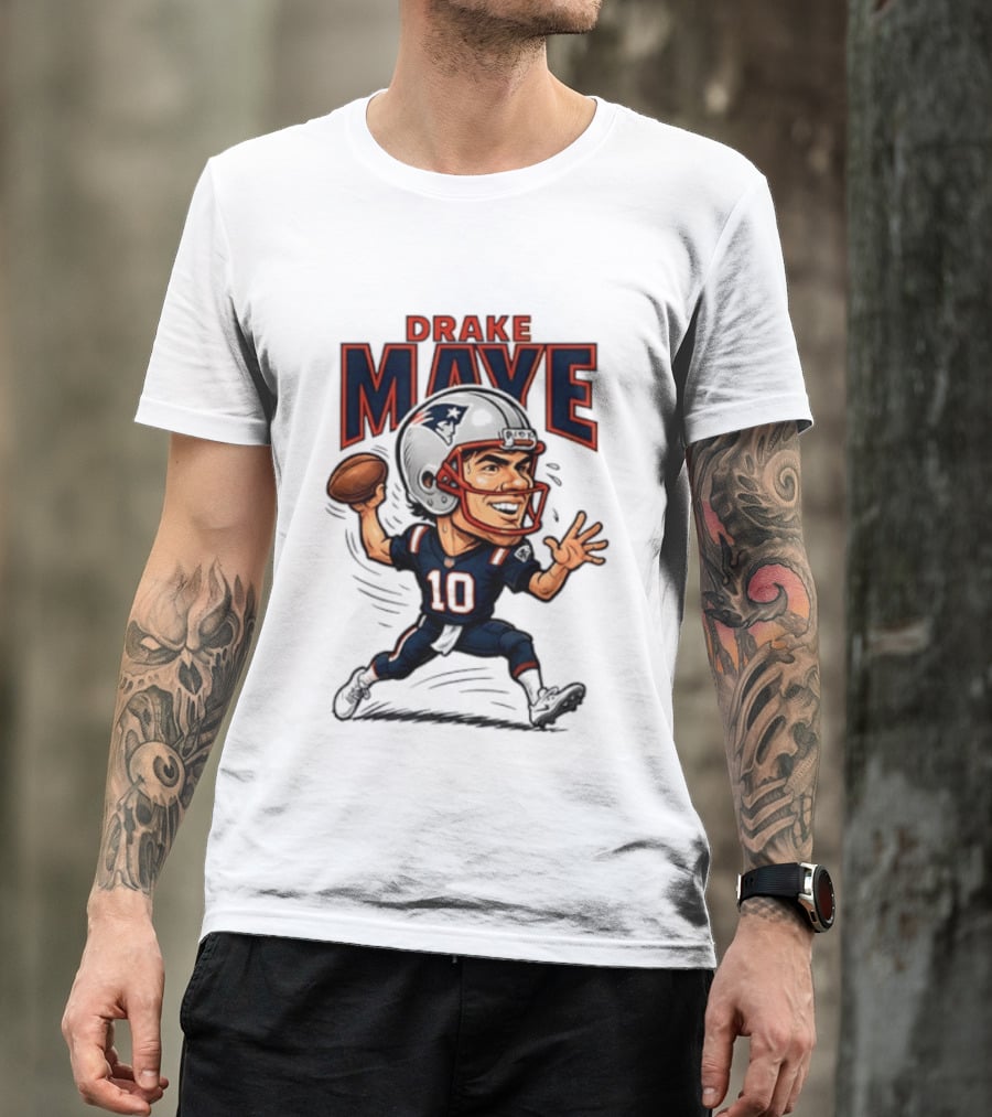 Drake Maye Football Caricature 10 Quarterback T-Shirt