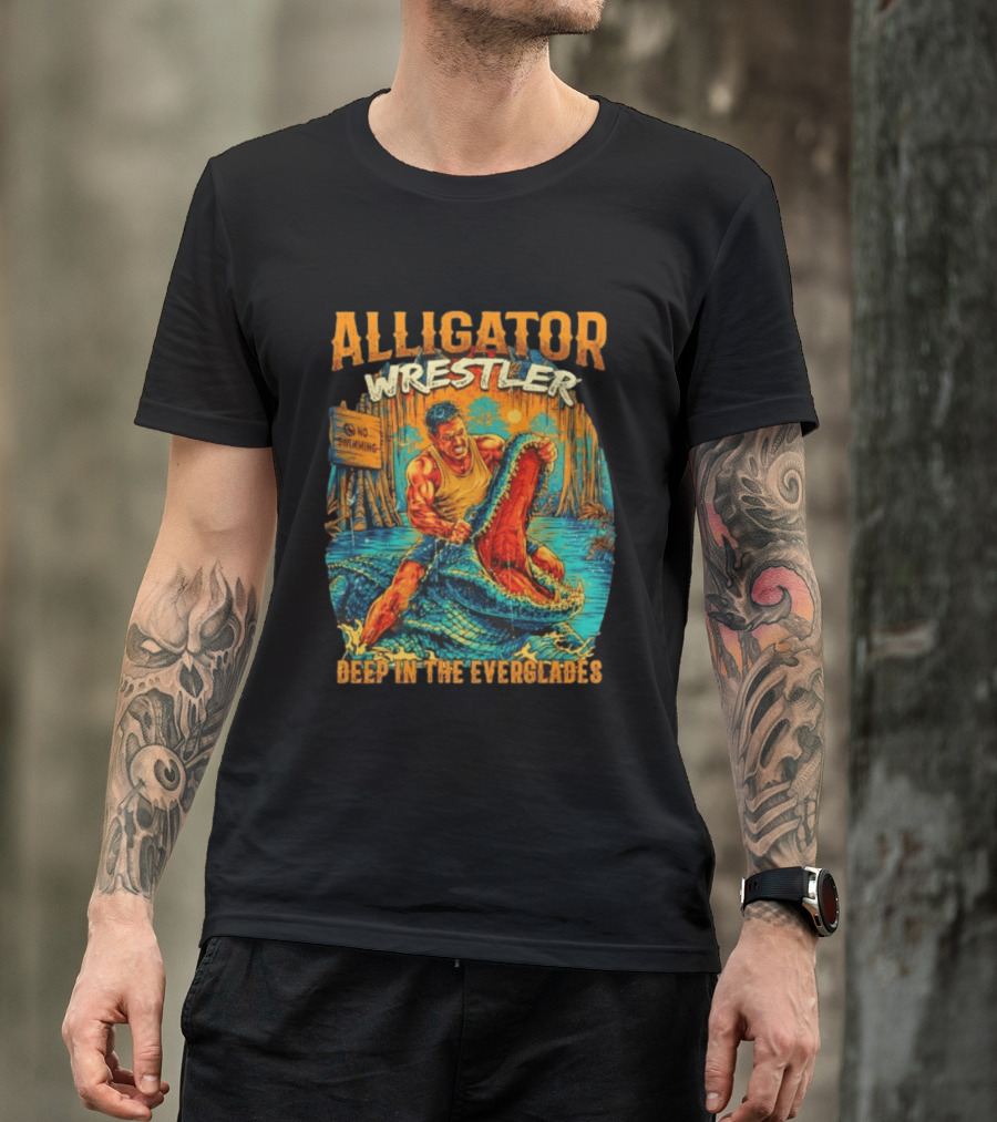 Alligator Wrestler No Swimming Deep In The Everglades T-Shirt