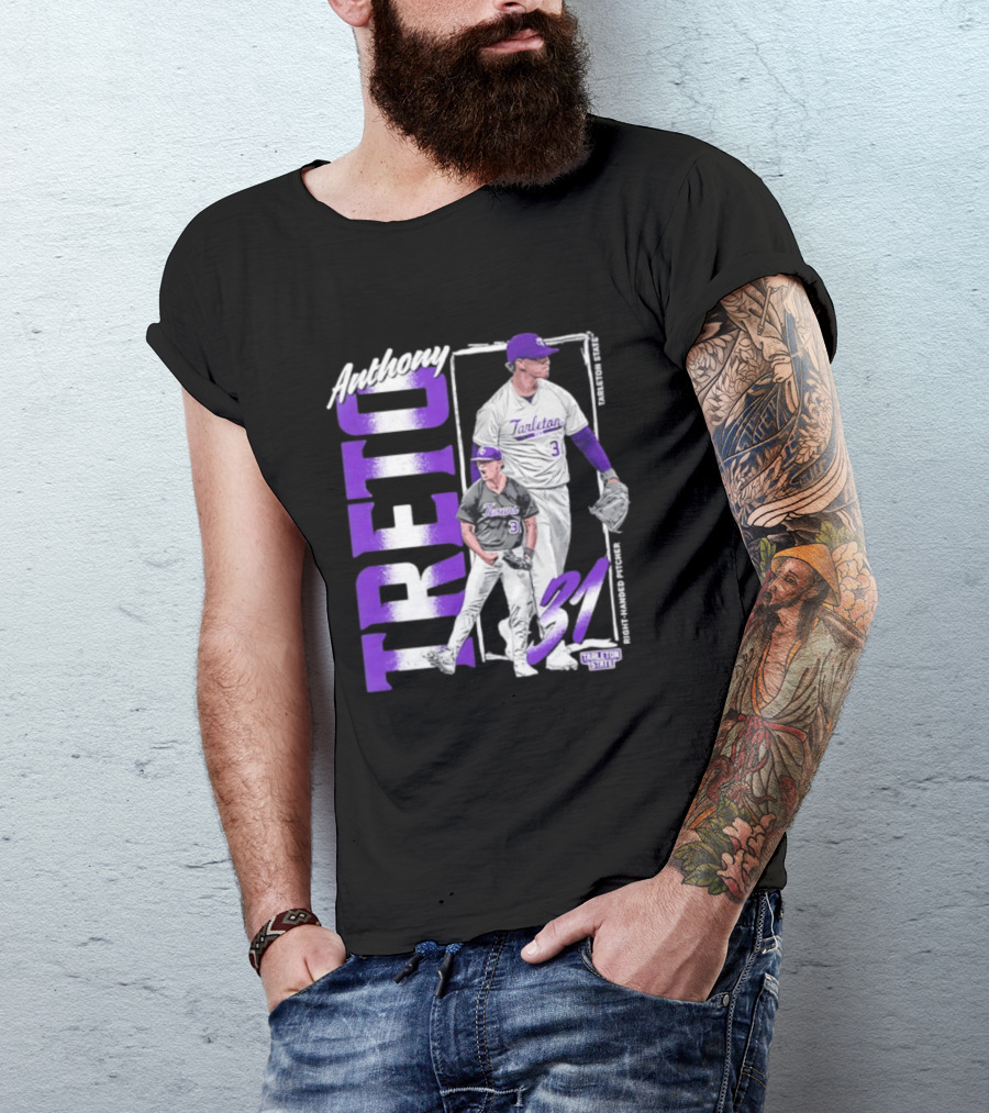 Anthony Treto 31 Tarleton State Baseball Pitcher T-Shirt