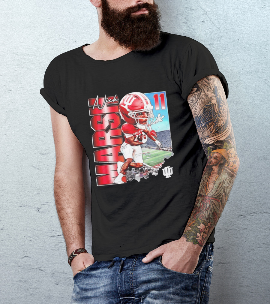 Nick Marsh Indiana Hoosiers Football Caricature 11 Stadium Scene T-Shirt