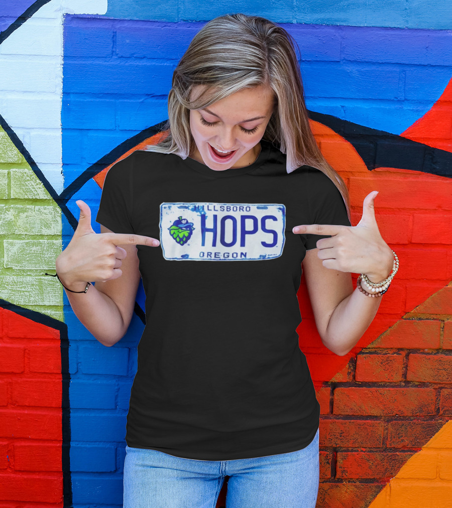 Hillsboro Hops Oregon License Plate Style With Hop Cone T-Shirt