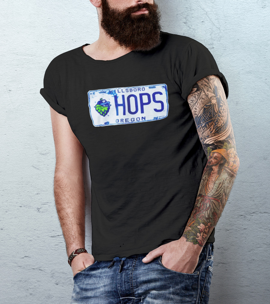 Hillsboro Hops Oregon License Plate Style With Hop Cone T-Shirt
