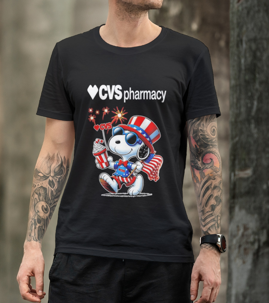 Snoopy CVS Pharmacy America 1776 2026 250th Anniversary Celebration With Fireworks And Flag T-Shirt