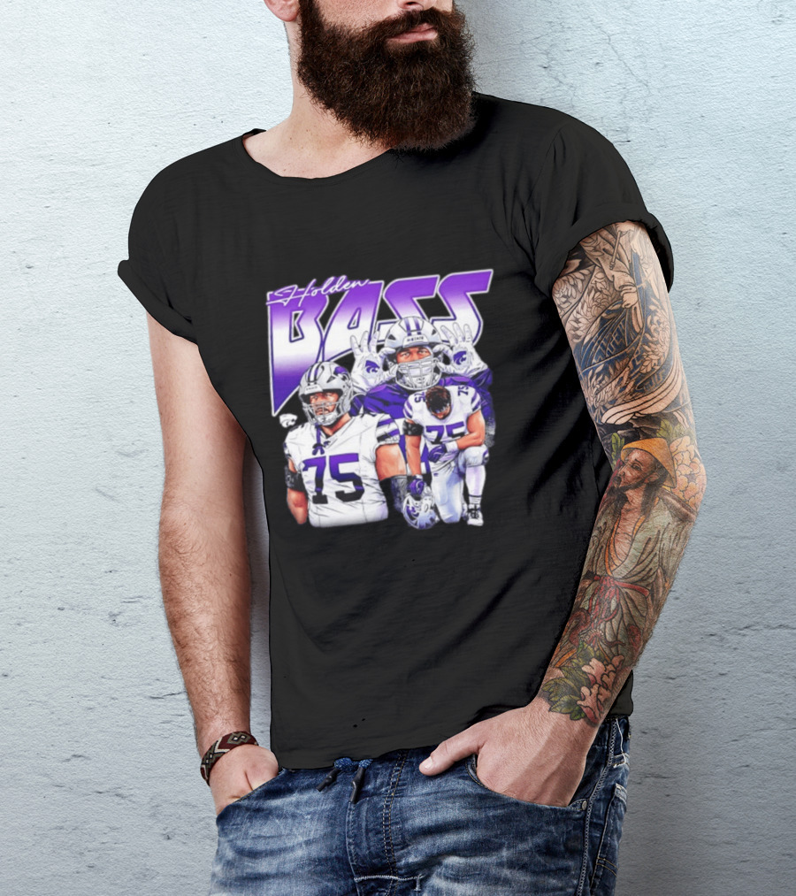 Holden Bass 75 Kansas State Wildcats NCAA Football Player T-Shirt