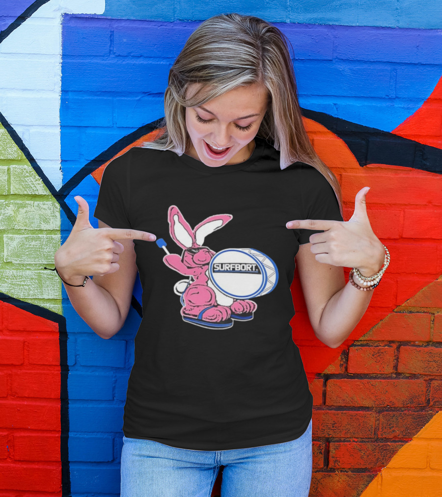 Surfbort Pink Bunny Drummer With Drumsticks And Bass Drum T-Shirt