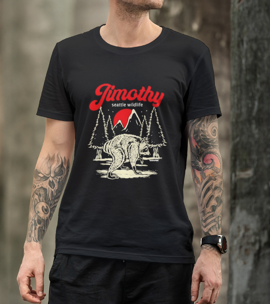 Jimothy Seattle Wildlife Raccoon Forest Moon Scene T-Shirt