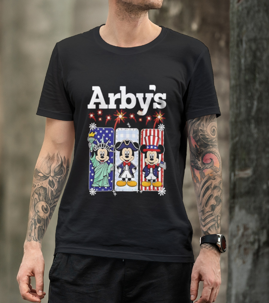 Arby's Mickey Mouse America 250th Anniversary Celebration With Statue Of Liberty And Uncle Sam Styles T-Shirt