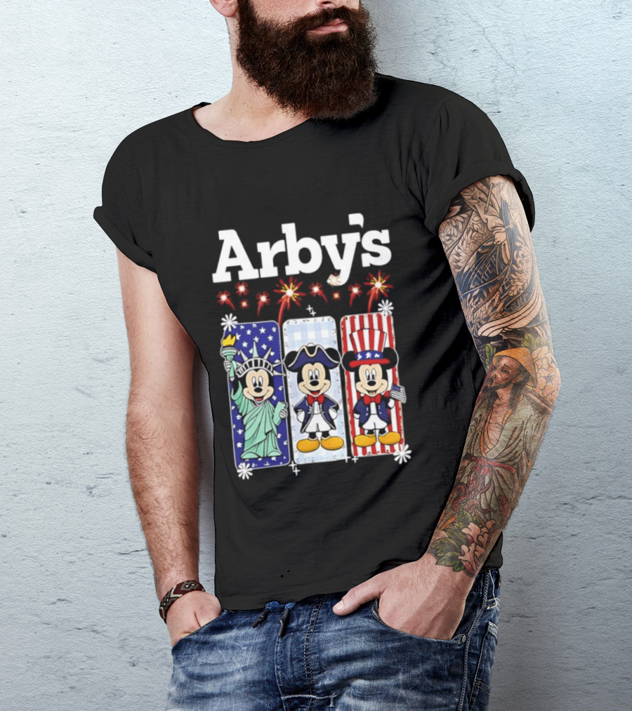 Arby's Mickey Mouse America 250th Anniversary Celebration With Statue Of Liberty And Uncle Sam Styles T-Shirt