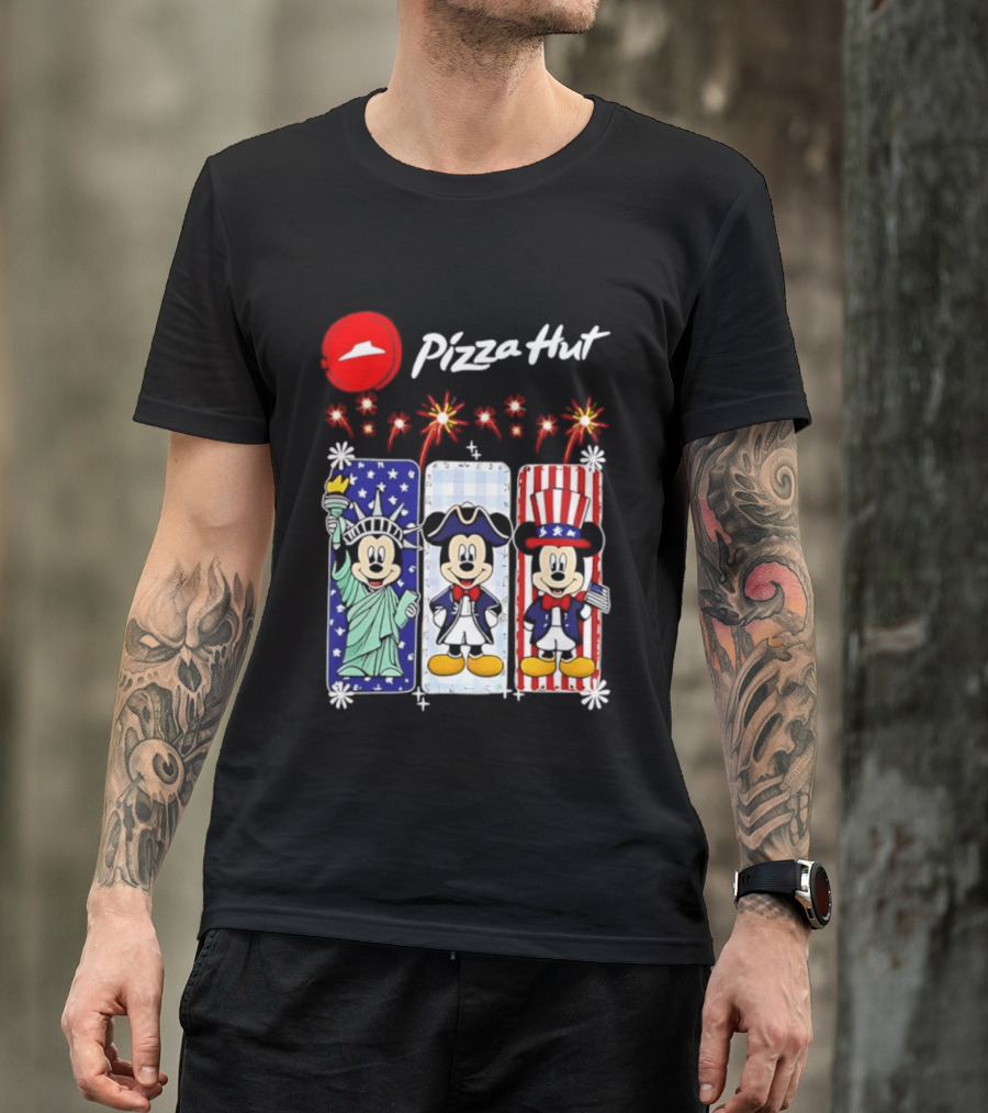 Mickey Mouse Pizza Hut America 250th Anniversary Celebration Statue Of Liberty Uncle Sam Patriotic T-Shirt