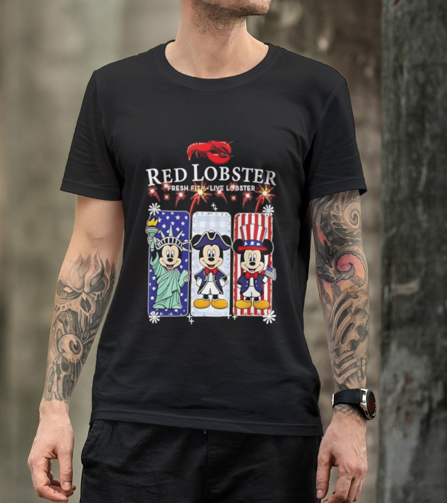 Red Lobster Mickey Mouse America 250th Anniversary Celebration Liberty George Washington Uncle Sam T-Shirt