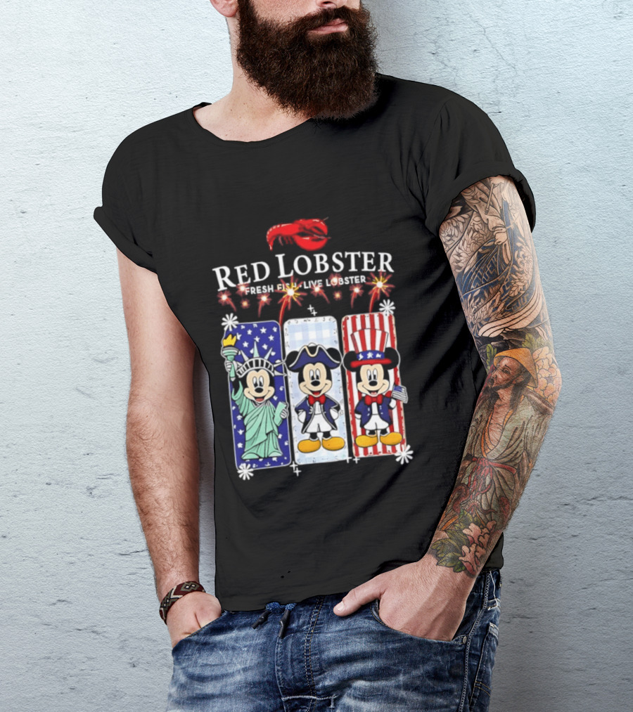 Red Lobster Mickey Mouse America 250th Anniversary Celebration Liberty George Washington Uncle Sam T-Shirt