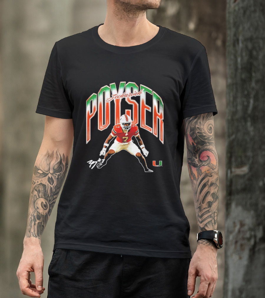 Zechariah Poyser Miami Hurricanes NCAA Football Player 7 UM T-Shirt