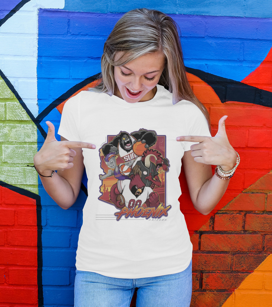 Phoenix Suns Gorilla Coyotes Snake Cardinals Bird Mascots Collage T-Shirt