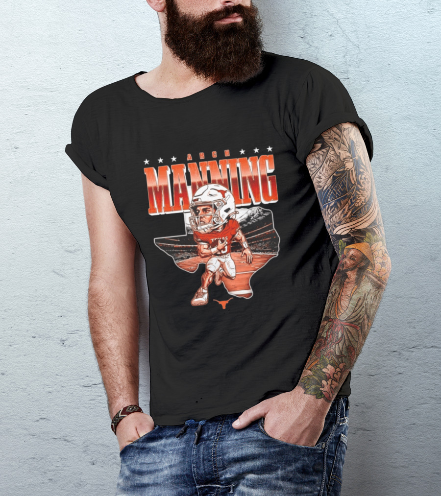 Arch Manning 16 Texas Longhorns NCAA Football Caricature Texas Stadium T-Shirt