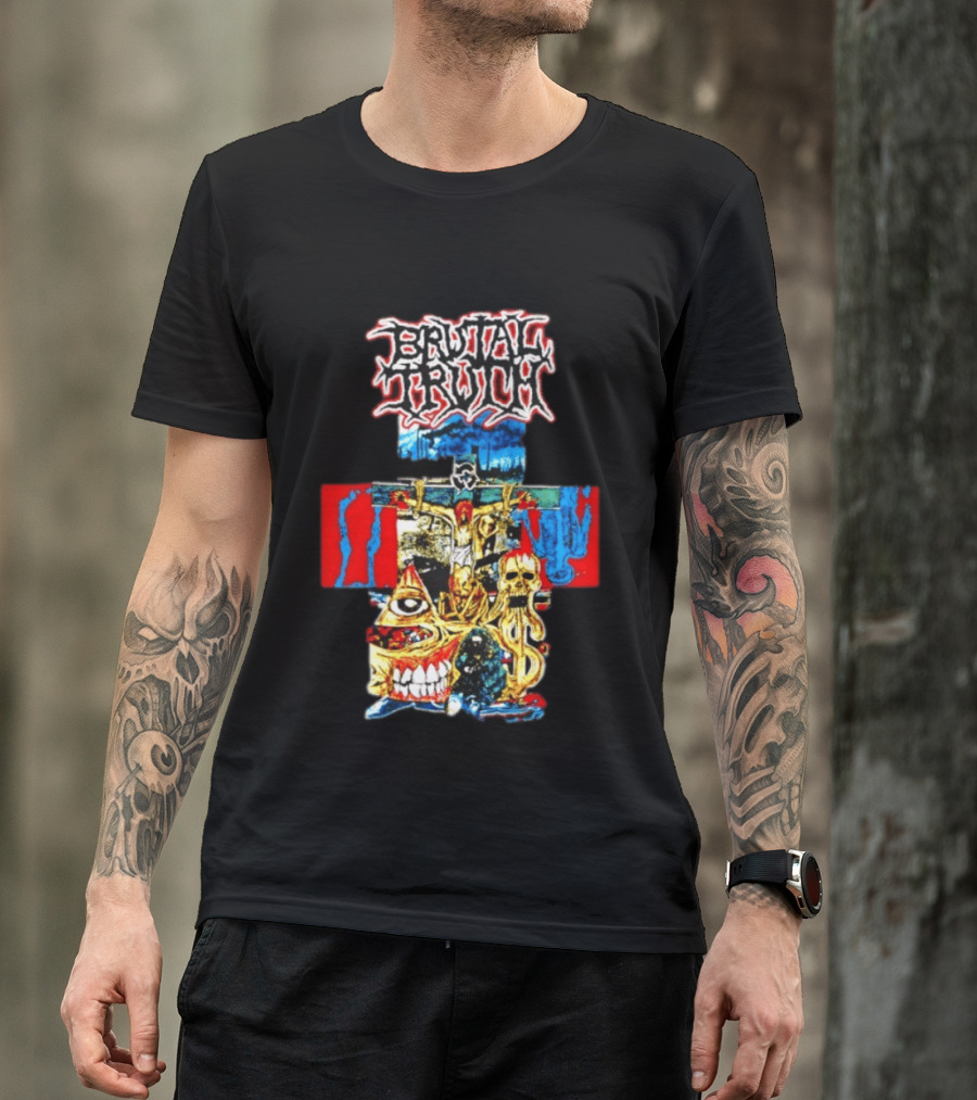 Brutal Truth Crucifix Skull Grindcore Band T-Shirt