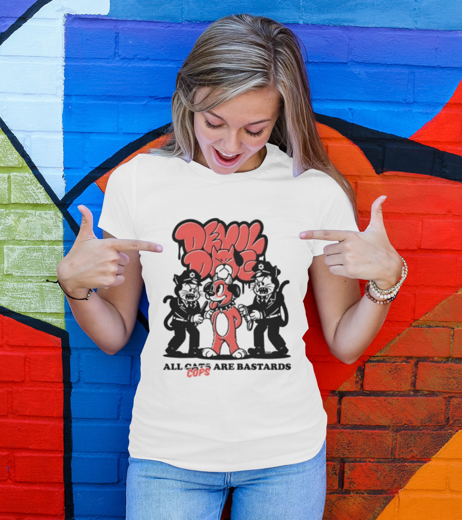 Devil Dog All Cats Are Bastards ACAB Bold Red Black T-Shirt