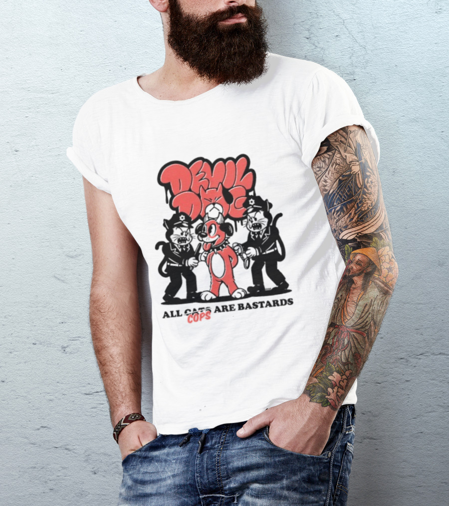 Devil Dog All Cats Are Bastards ACAB Bold Red Black T-Shirt