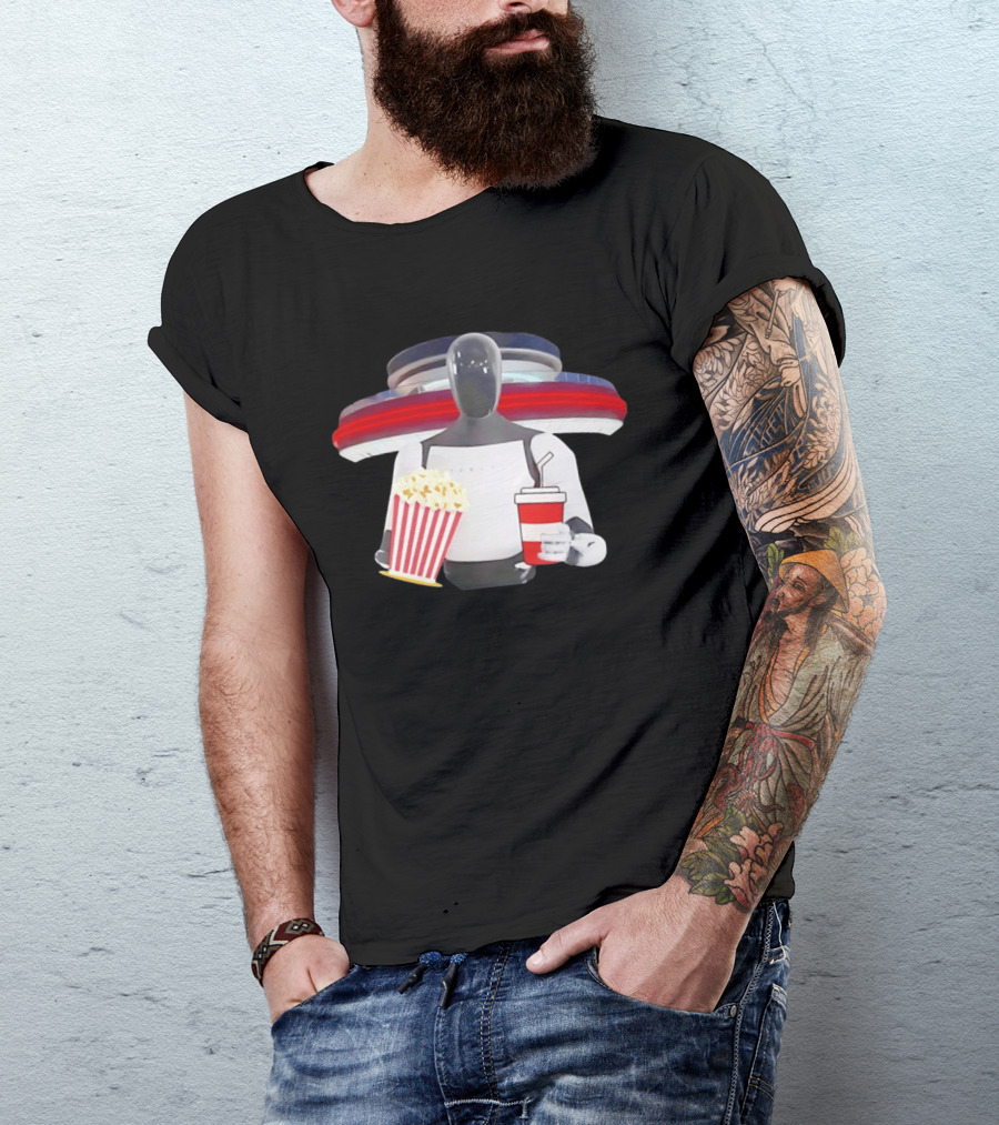 Tesla Robot With Popcorn And Drink At Retro Diner T-Shirt