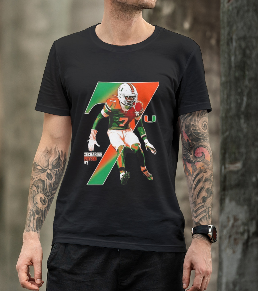Zechariah Poyser 7 Miami Hurricanes NCAA Football Player T-Shirt