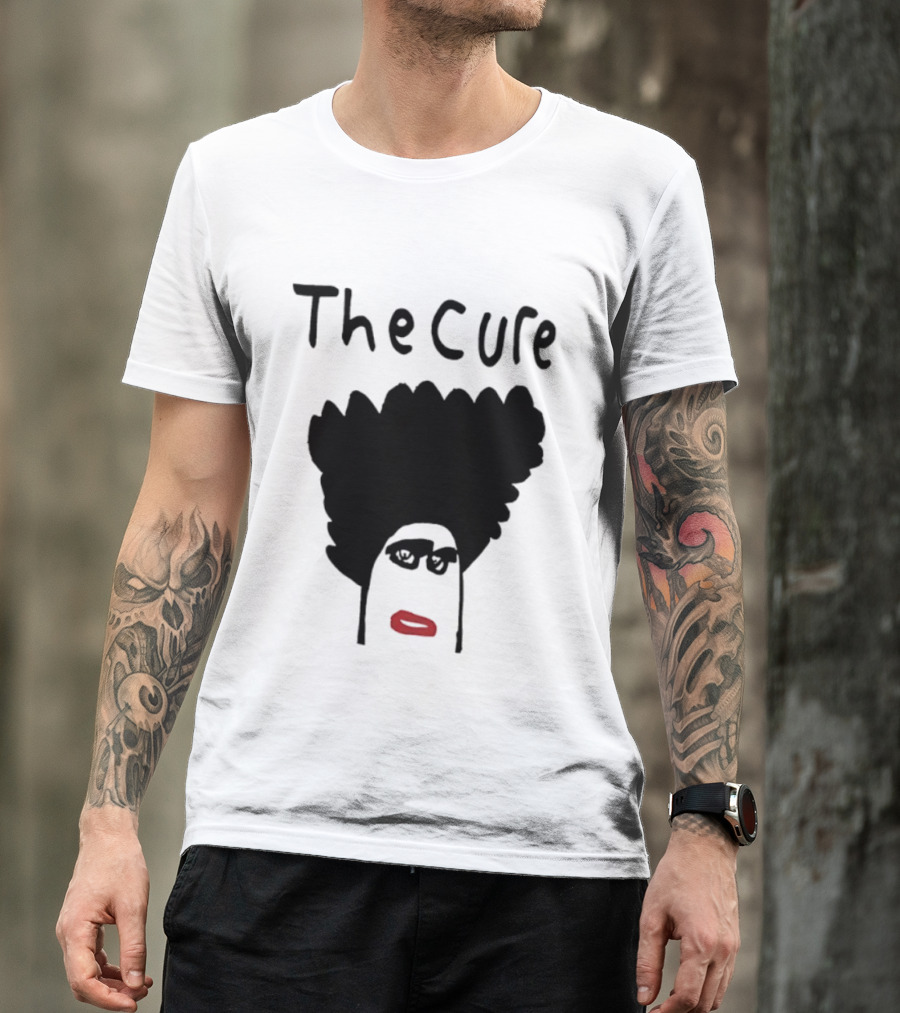 The Cure Hand Drawn Robert Smith Bold Hair Red Lips Black Glasses T-Shirt