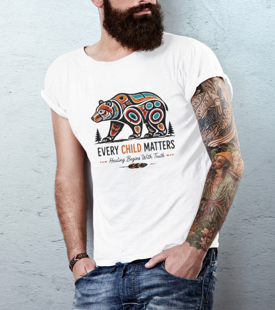 Every Child Matters Bear Healing Begins With Truth Indigenous T-Shirt