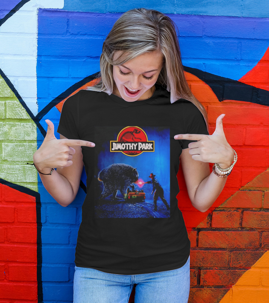 Jimothy Park Dinosaur Adventure Lampoon With Bear Scene T-Shirt