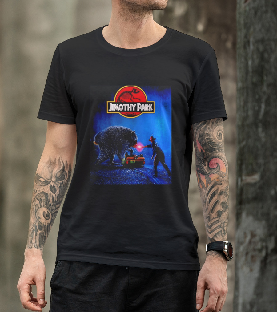 Jimothy Park Dinosaur Adventure Lampoon With Bear Scene T-Shirt