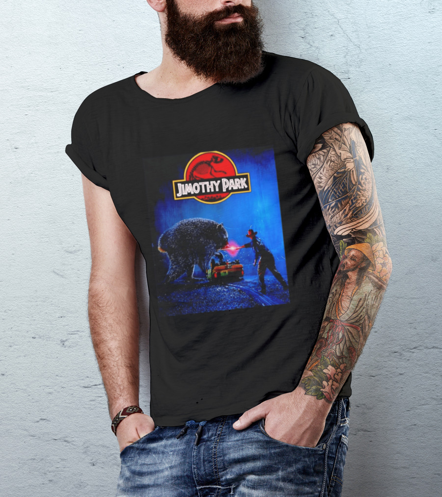 Jimothy Park Dinosaur Adventure Lampoon With Bear Scene T-Shirt