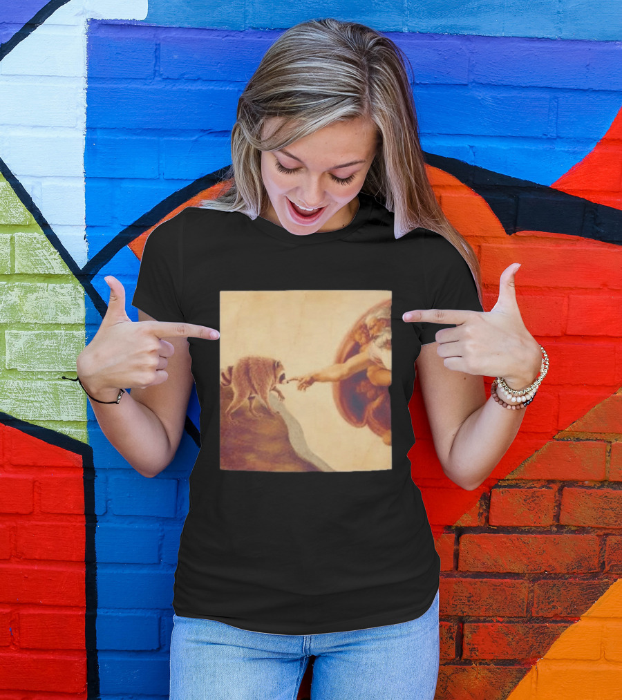 Jimothy Raccoon And The Creation Of Adam Renaissance Mashup T-Shirt