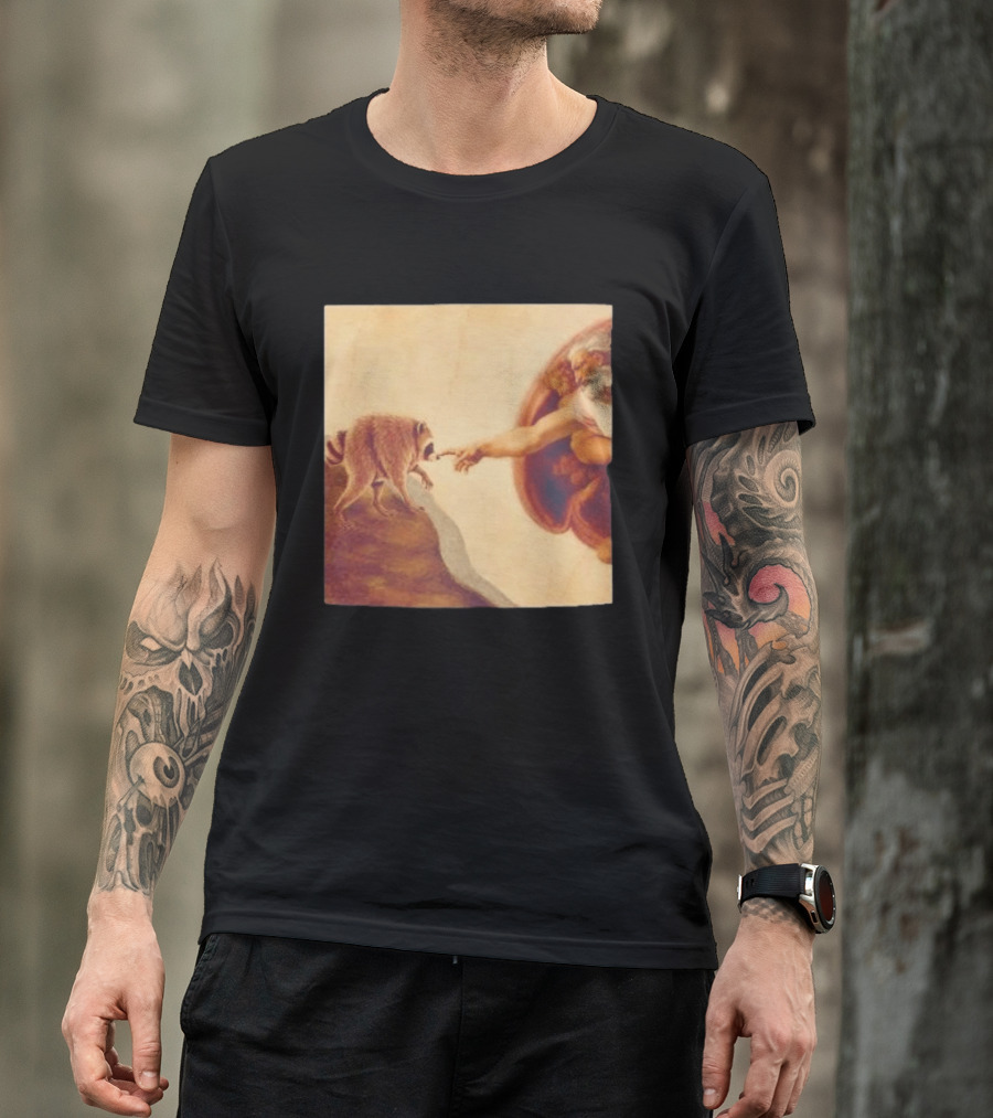 Jimothy Raccoon And The Creation Of Adam Renaissance Mashup T-Shirt