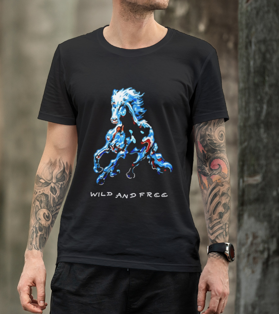Wild Horse Wild And Free Blue Red Watercolor T-Shirt