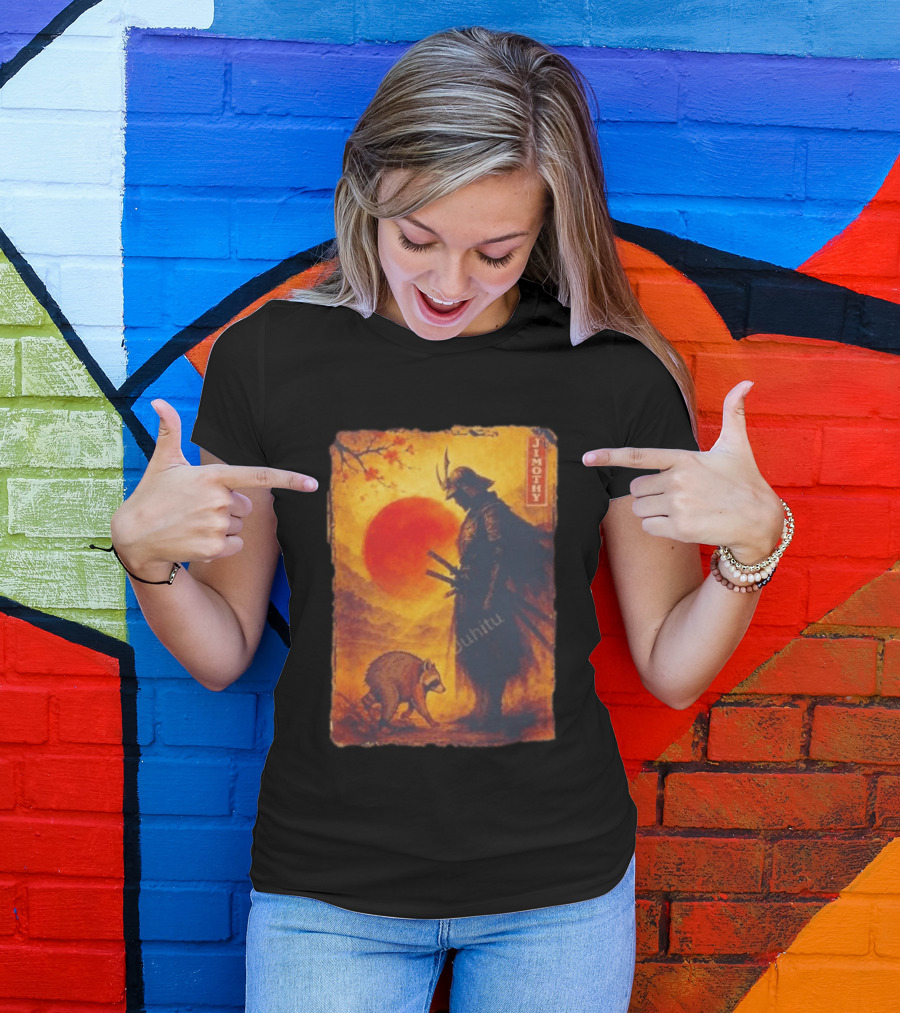 Jimothy Samurai Warrior And Raccoon Japanese Sunset T-Shirt