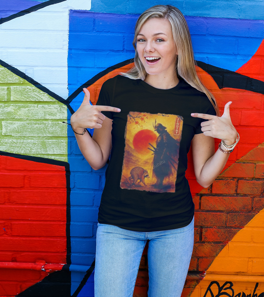 Jimothy Samurai Warrior And Raccoon Japanese Sunset T-Shirt