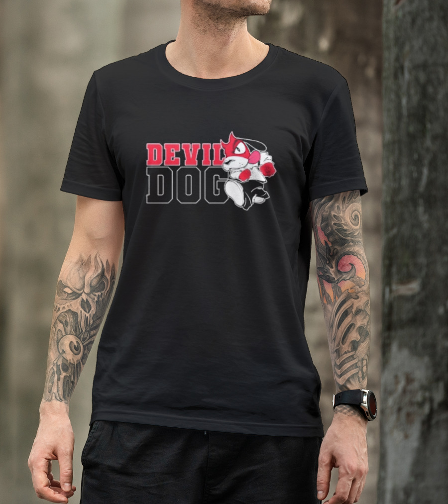 Devil Dog Cartoon Red And White T-Shirt