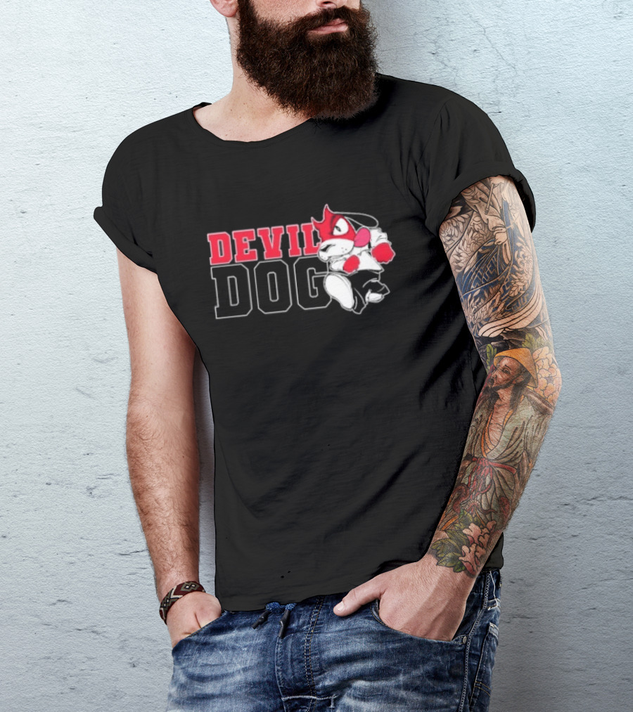 Devil Dog Cartoon Red And White T-Shirt