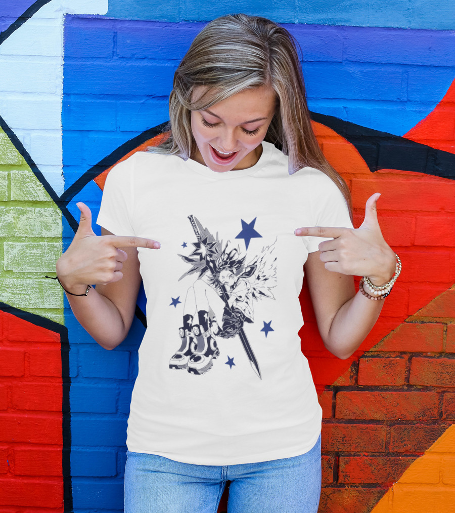 Arkestar Anime Girl Sword Wings Blue Stars T-Shirt