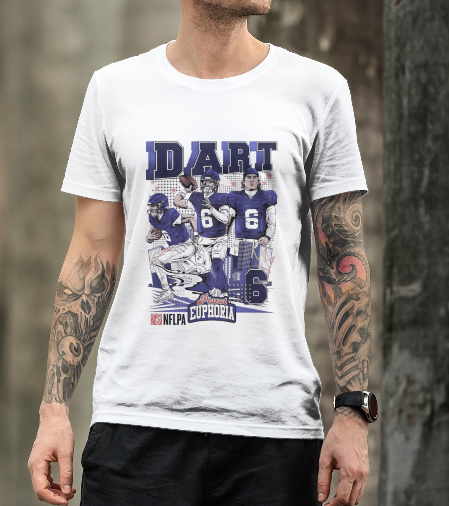 Jaxson Dart #6 New York Giants Football Comic Superpower Quarterback T-Shirt