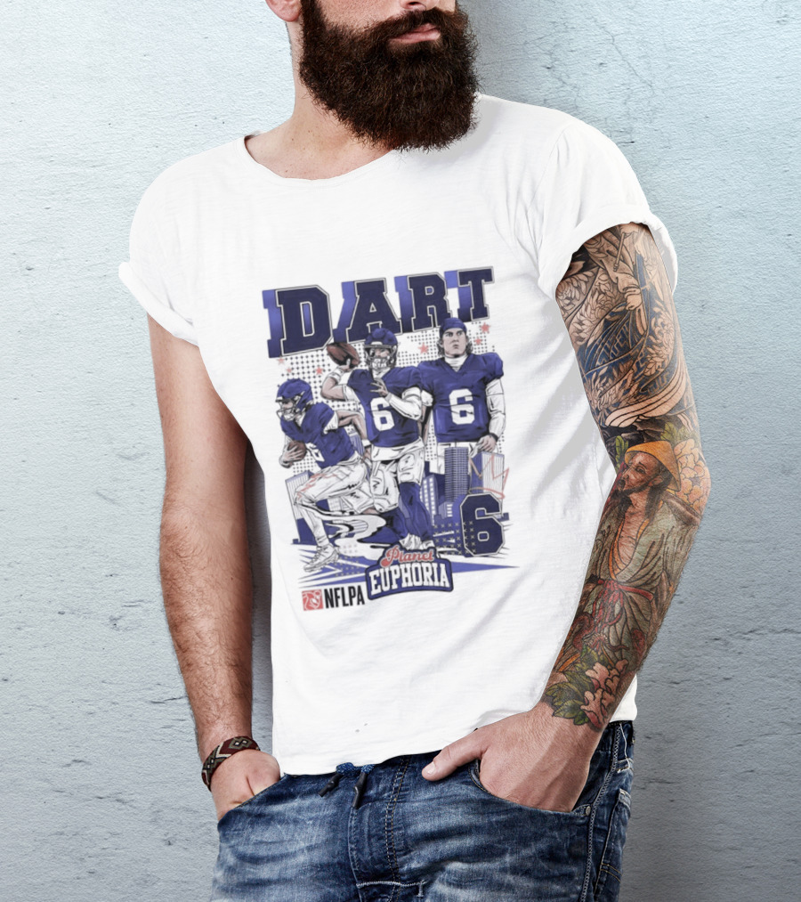 Jaxson Dart #6 New York Giants Football Comic Superpower Quarterback T-Shirt