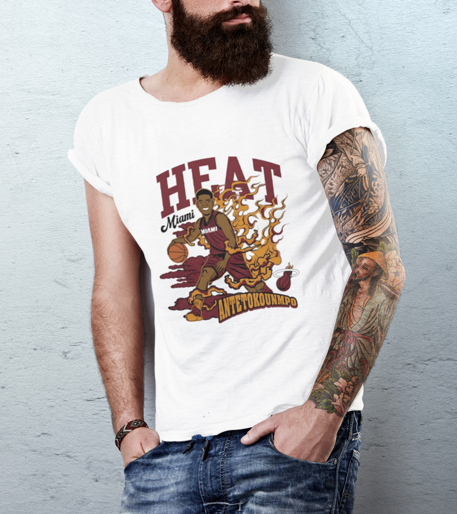 Miami Heat Antetokounmpo Basketball Flame Comic T-Shirt