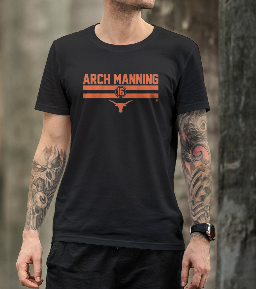 Texas Longhorns Arch Manning 16 Football Stripe Longhorn T-Shirt