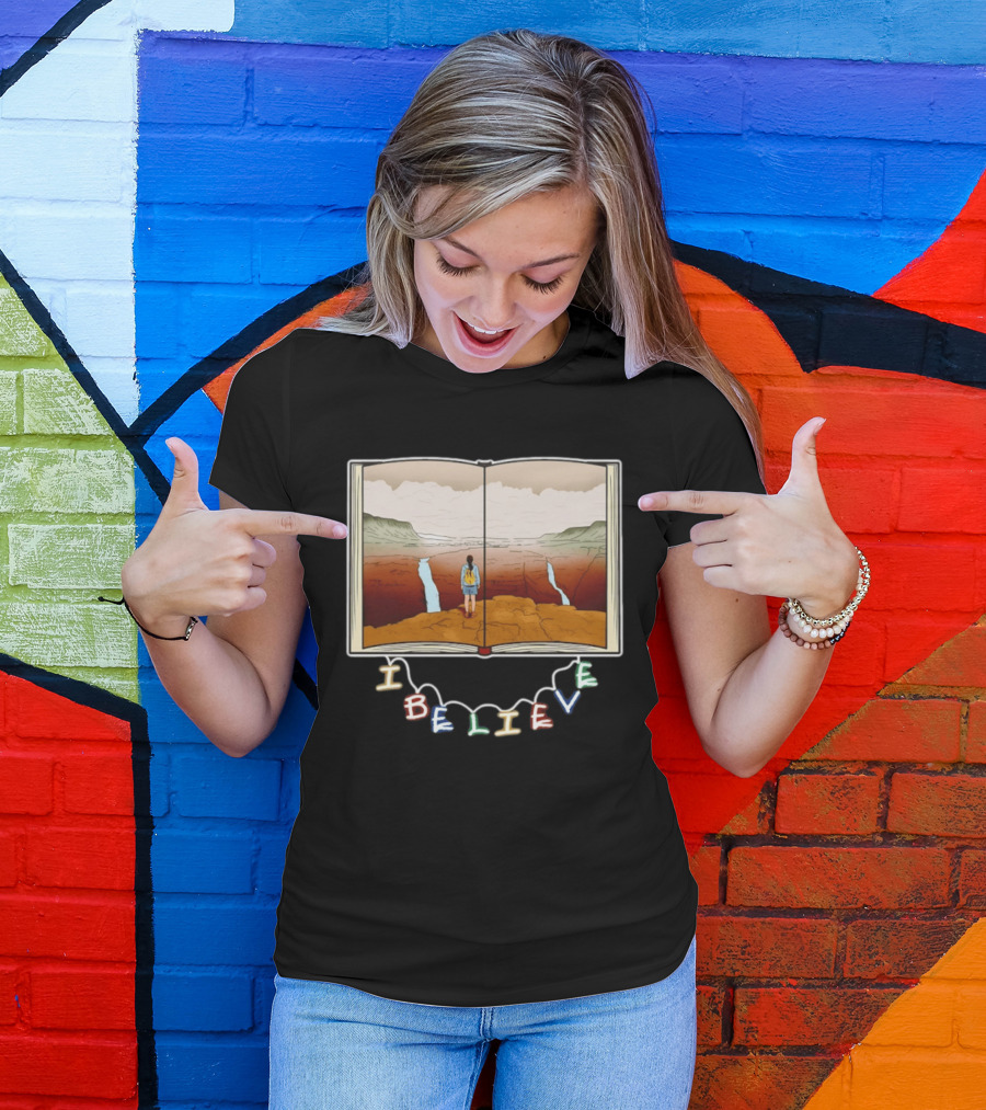 I Believe Open Book Landscape Journey Adventure T-Shirt