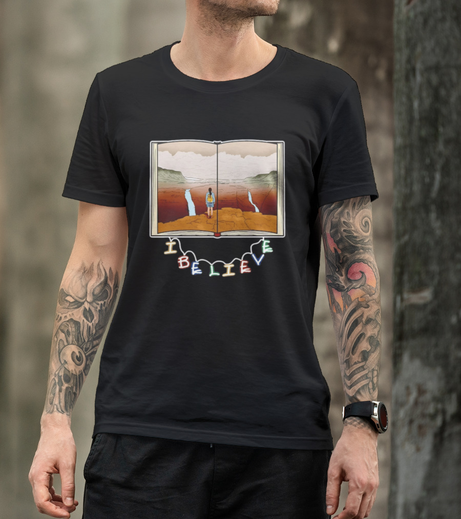 I Believe Open Book Landscape Journey Adventure T-Shirt